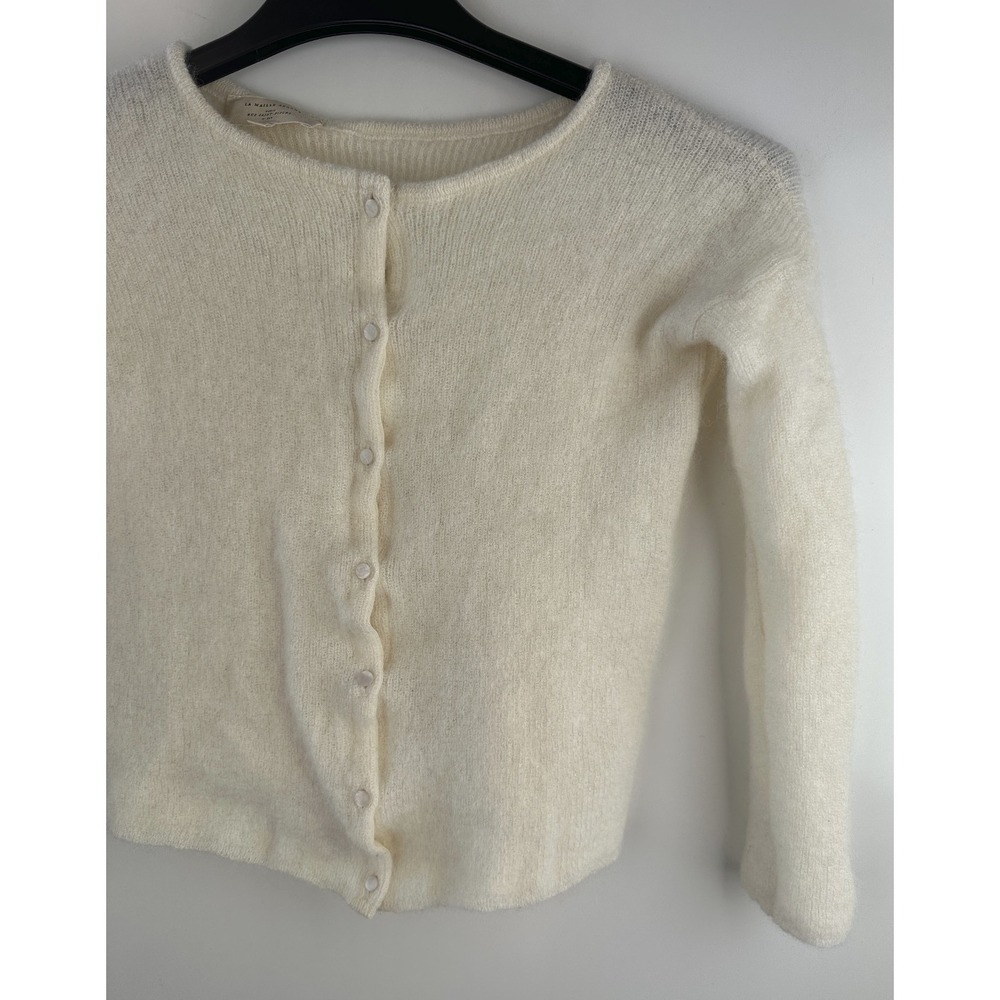 Sezane Gaspard Super Kid Mohair Baby Alpaca Ecru Cardigan Sweater XXS Luxury - Picture 4 of 14